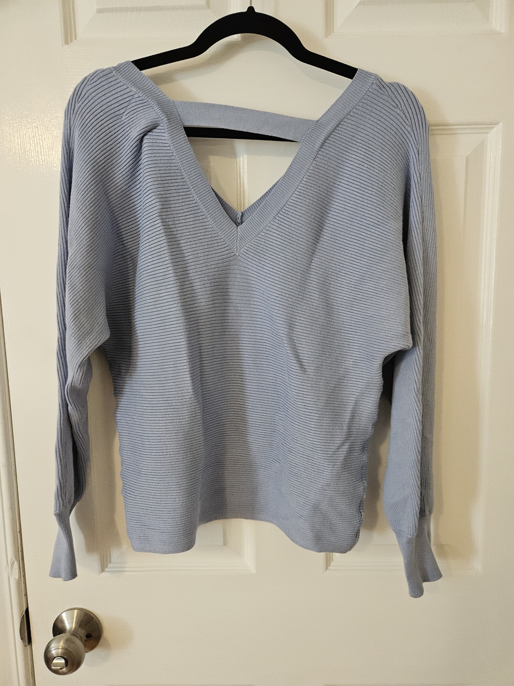 2/$20 Pink Rose Powder Blue V-Neck Ribbed Sweater - Picture 4 of 4